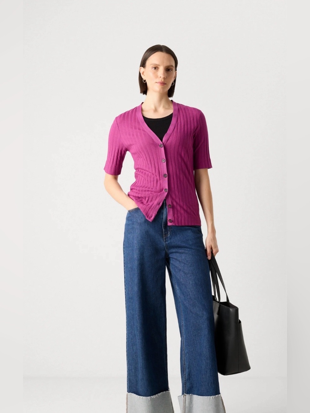 Marc O'Polo Magenta Ribbed Button-Up Cardigan
